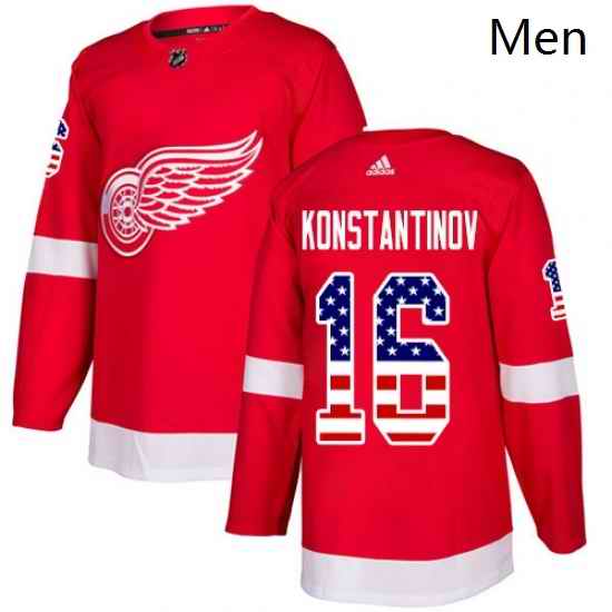 Mens Adidas Detroit Red Wings 16 Vladimir Konstantinov Authentic Red USA Flag Fashion NHL Jersey